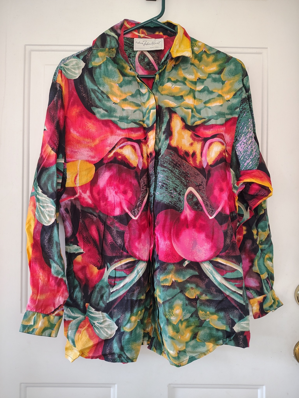 Vintage Helen Fabrikant New York Vibrant Vegetable Print Blouse Art To Wear